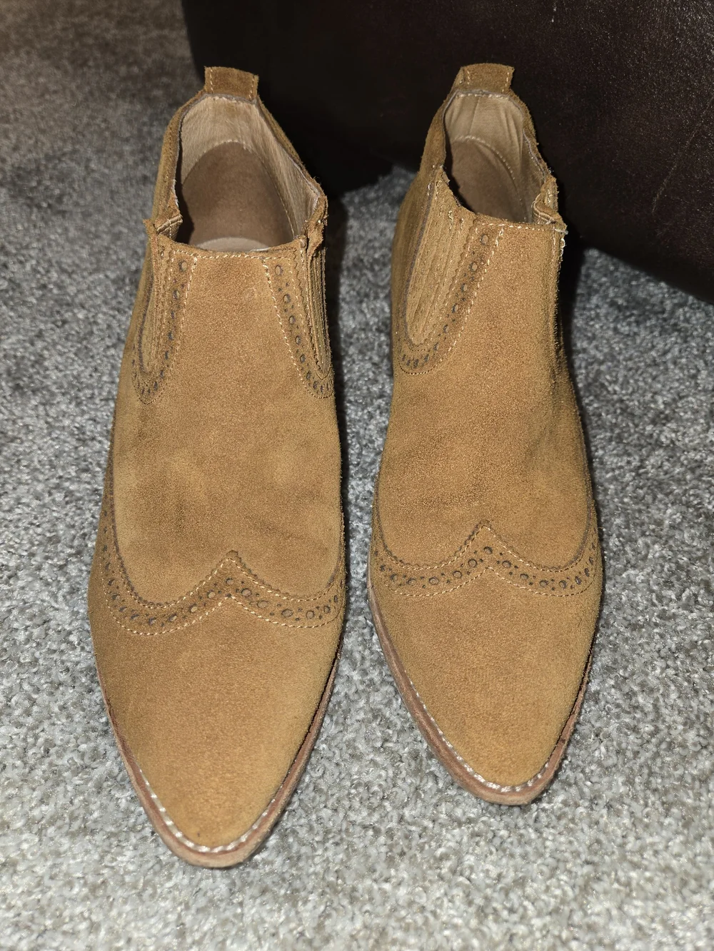 Madewell Suede Grayson Brogue Chelsea Ankle Boots Amber Brown Women's US 8.5